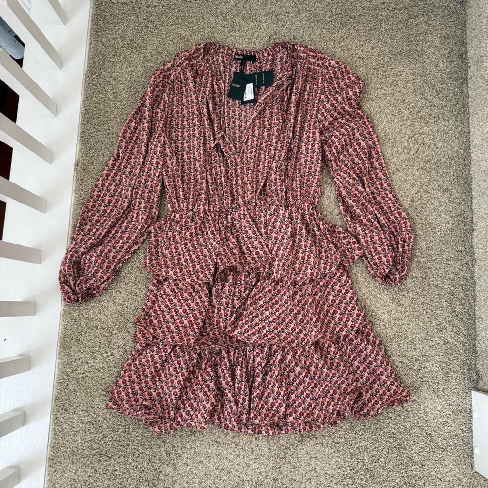 NWT Maje Rilivate Floral Long Sleeve Minidress Size 2 (US 4-6)